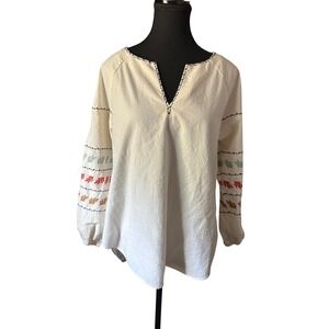 Madewell‎ Embroidered Leaf Peasant Blouse Long Sleeve Bohemian Top Size S